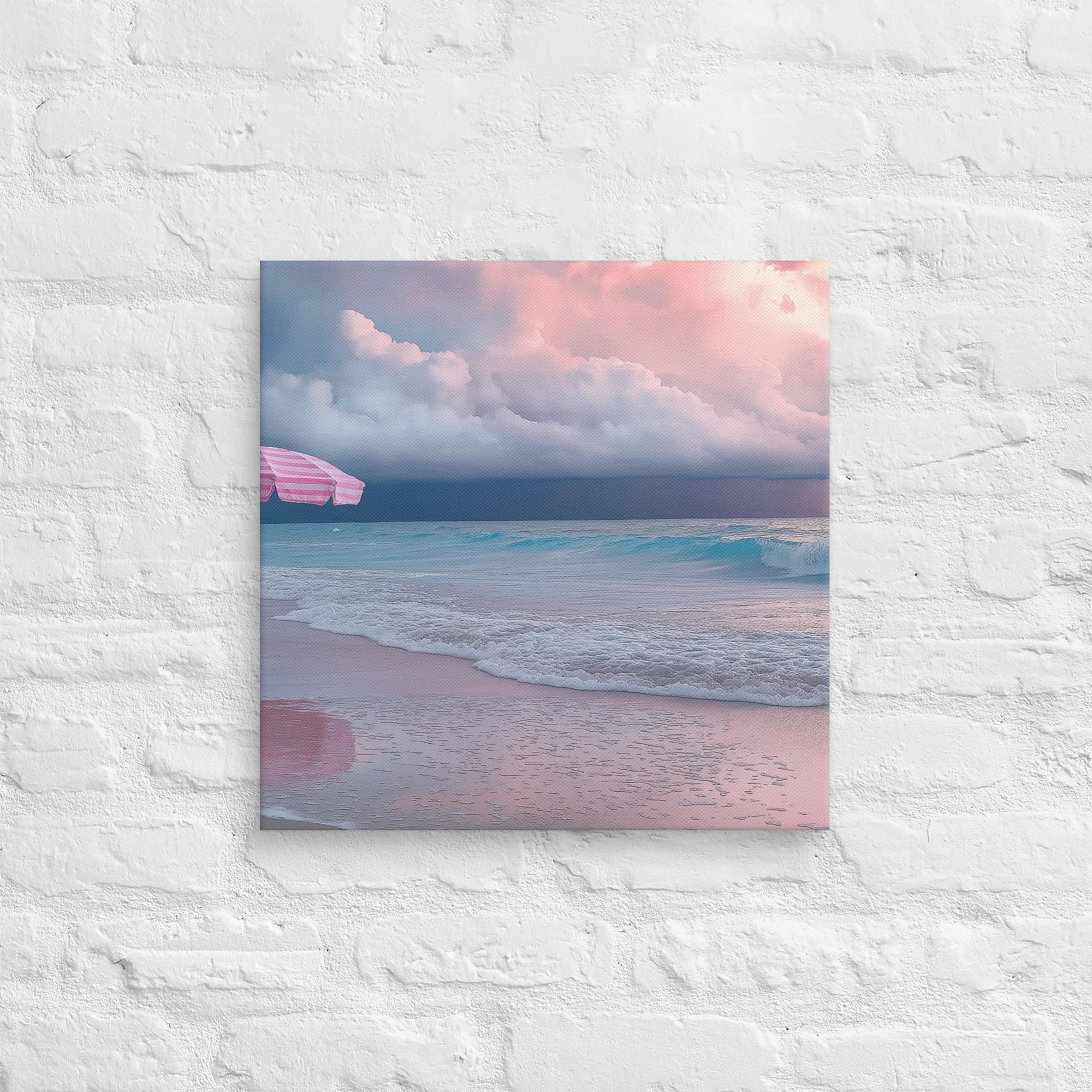 Stormy Beach Sunset Canvas Print with Pink Accents 13