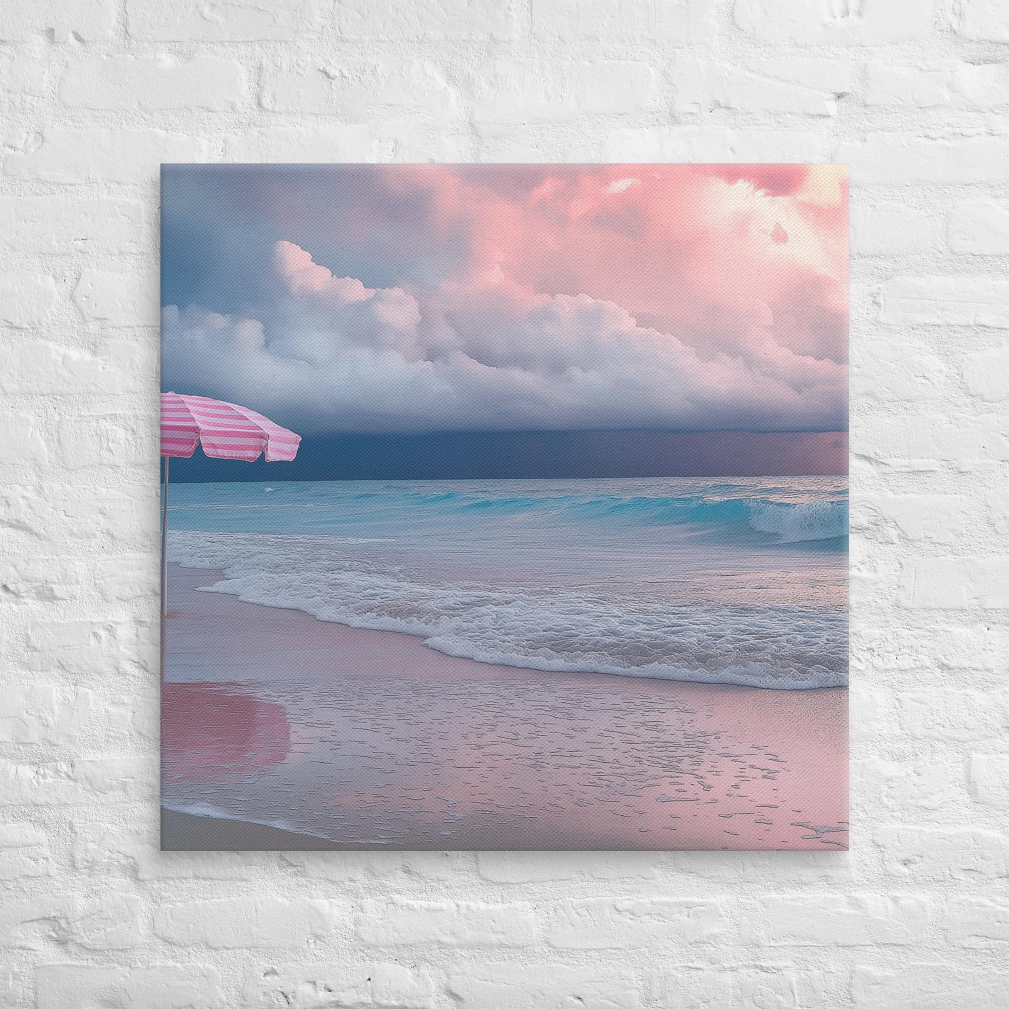 Stormy Beach Sunset Canvas Print with Pink Accents 32