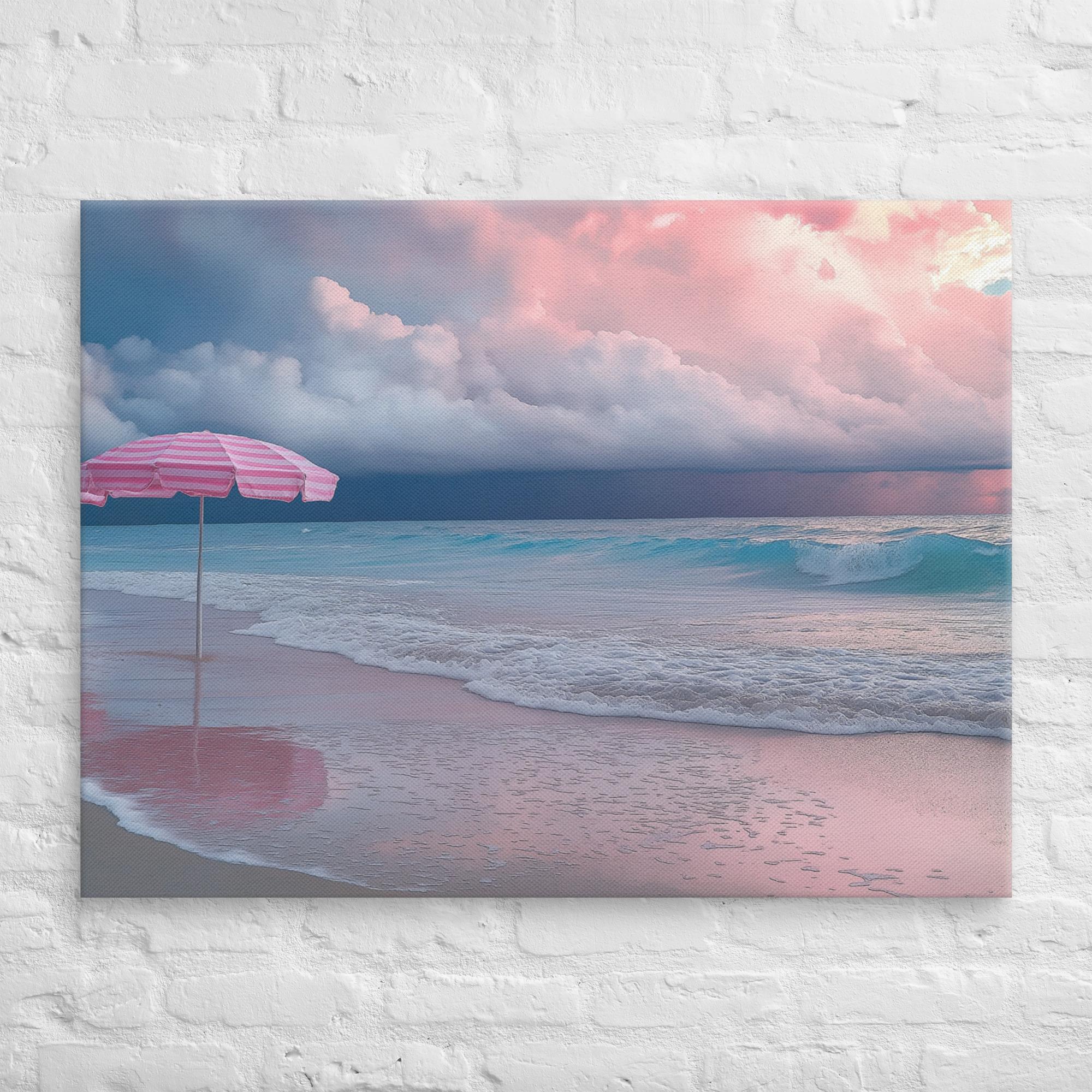 Stormy Beach Sunset Canvas Print with Pink Accents 30