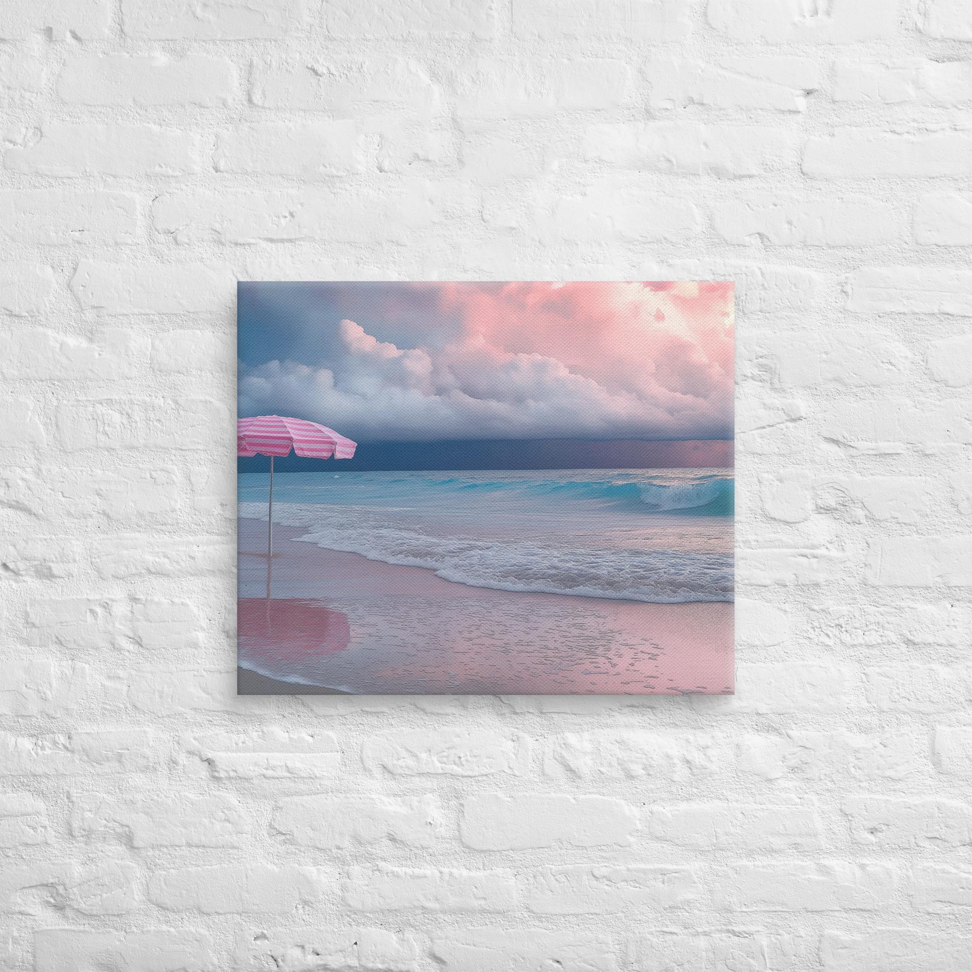 Stormy Beach Sunset Canvas Print with Pink Accents 16