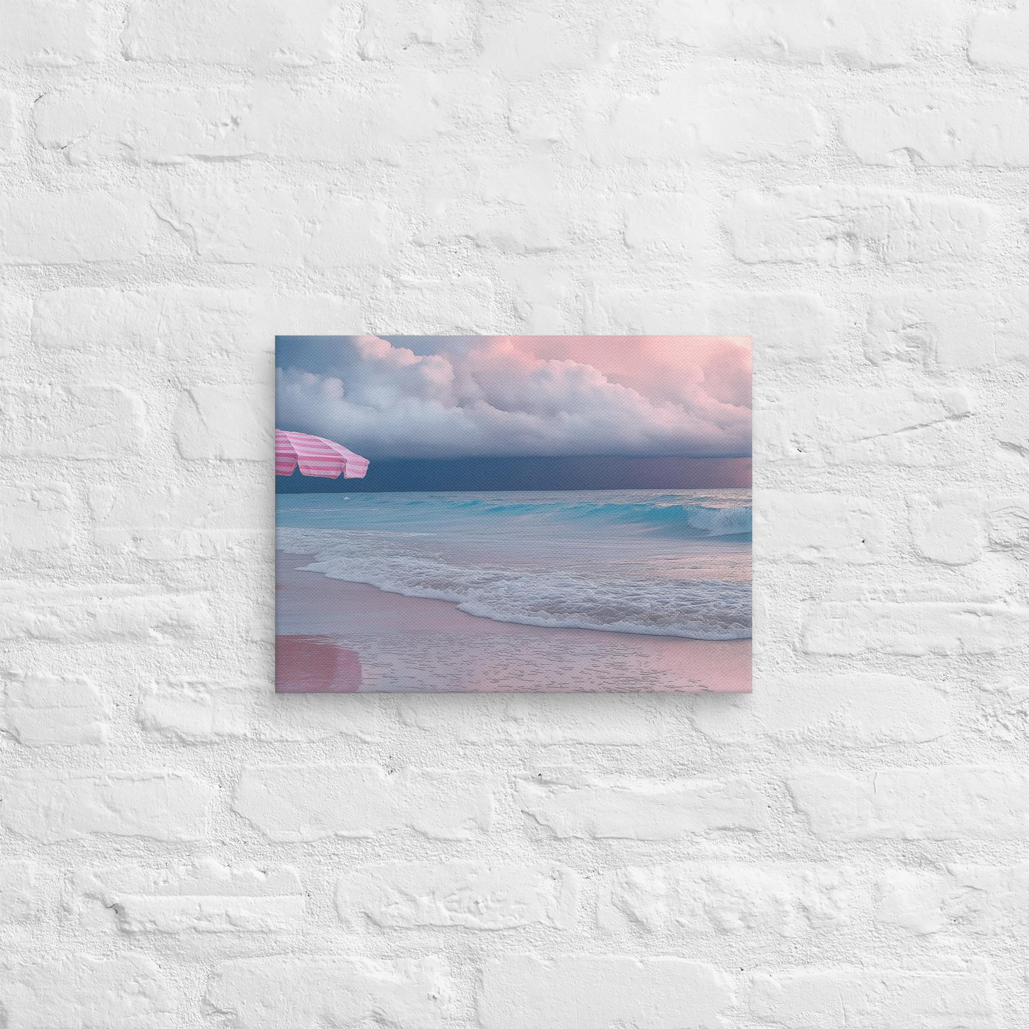 Stormy Beach Sunset Canvas Print with Pink Accents 42