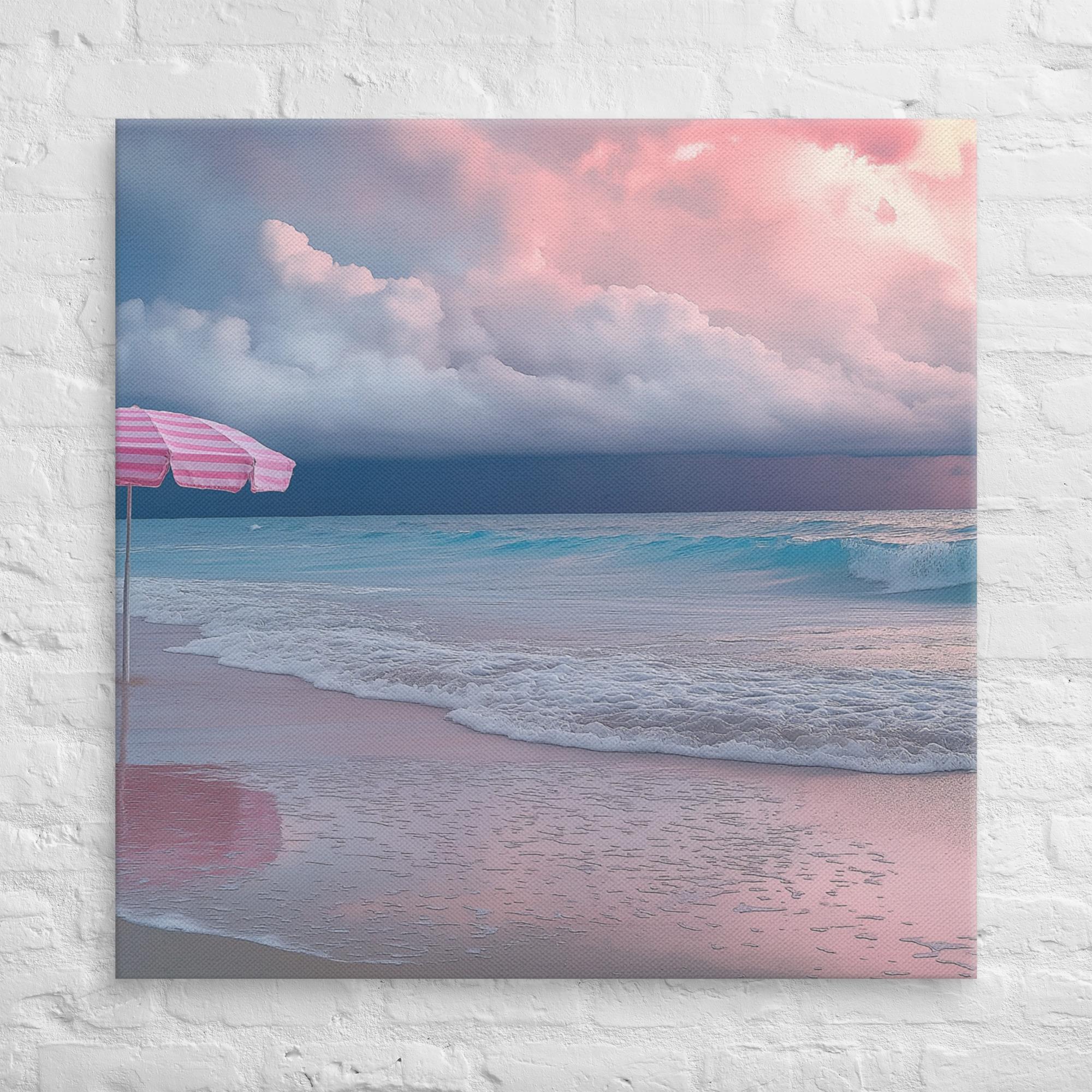 Stormy Beach Sunset Canvas Print with Pink Accents 34
