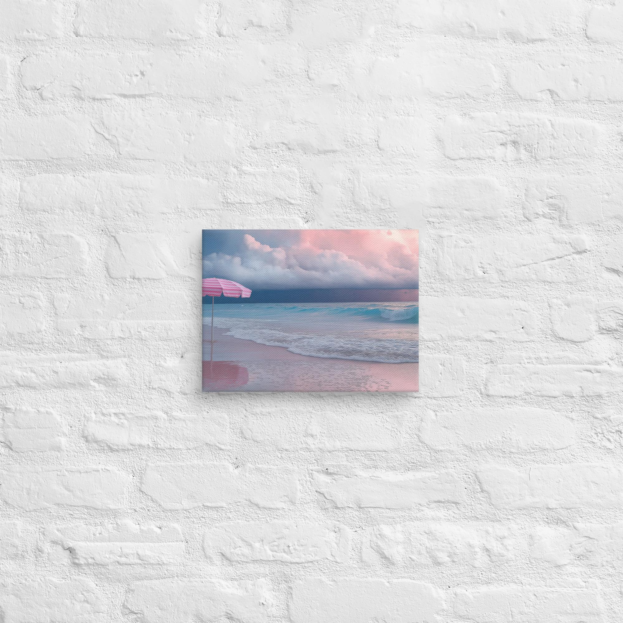 Stormy Beach Sunset Canvas Print with Pink Accents 40