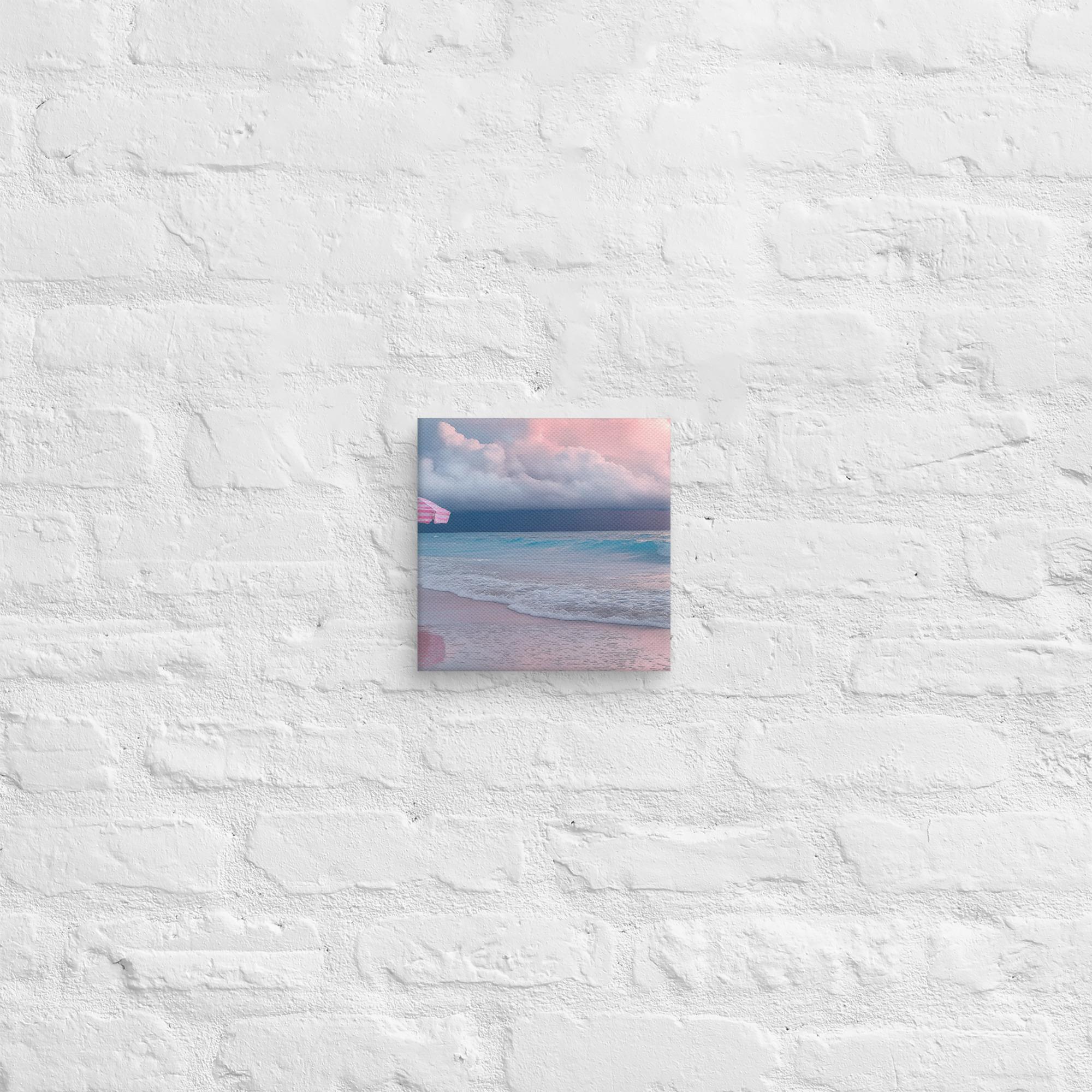 Stormy Beach Sunset Canvas Print with Pink Accents 39