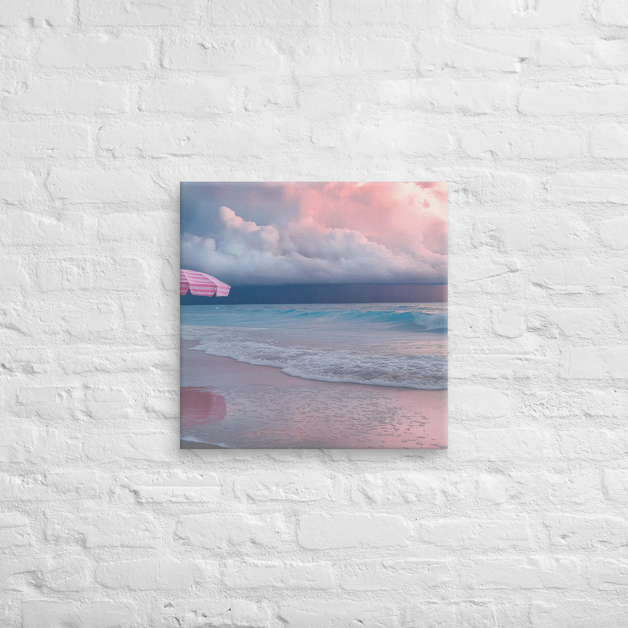 Stormy Beach Sunset Canvas Print with Pink Accents 15