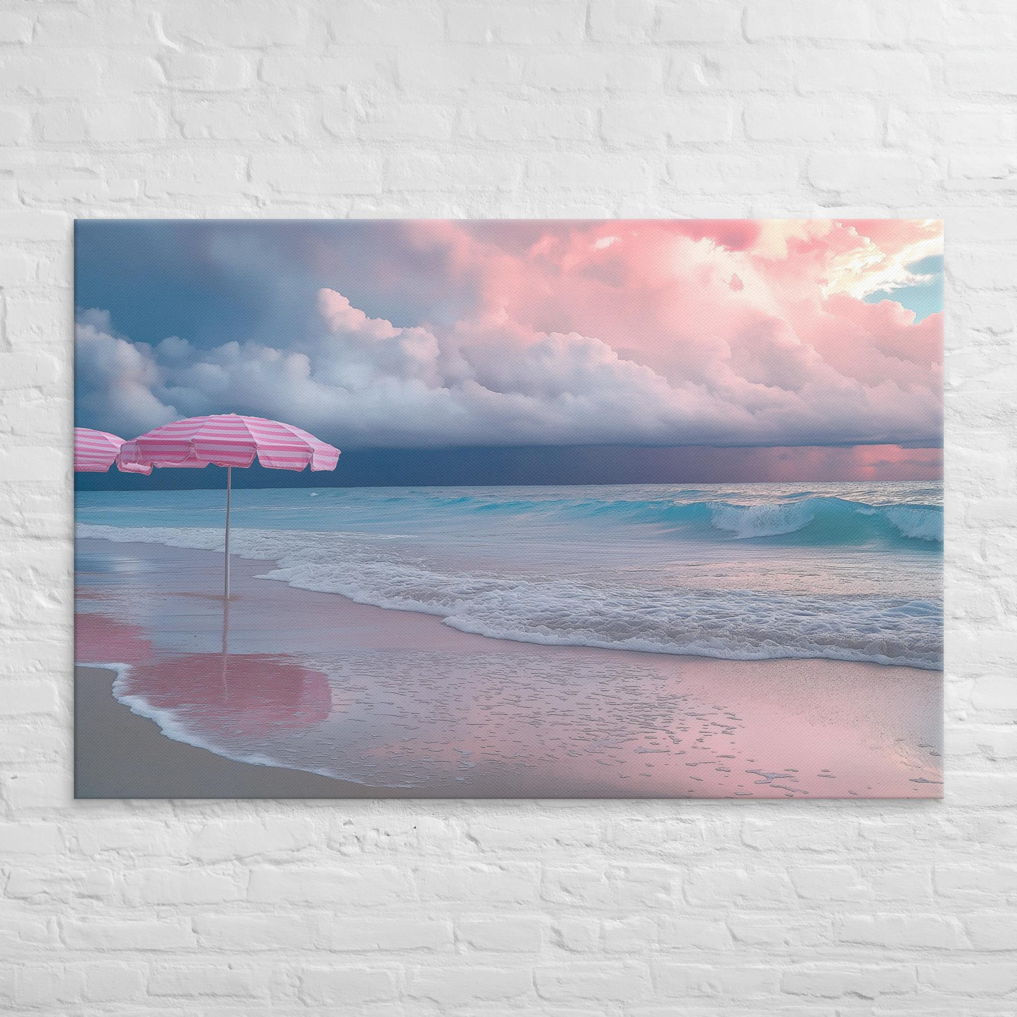 Stormy Beach Sunset Canvas Print with Pink Accents 2